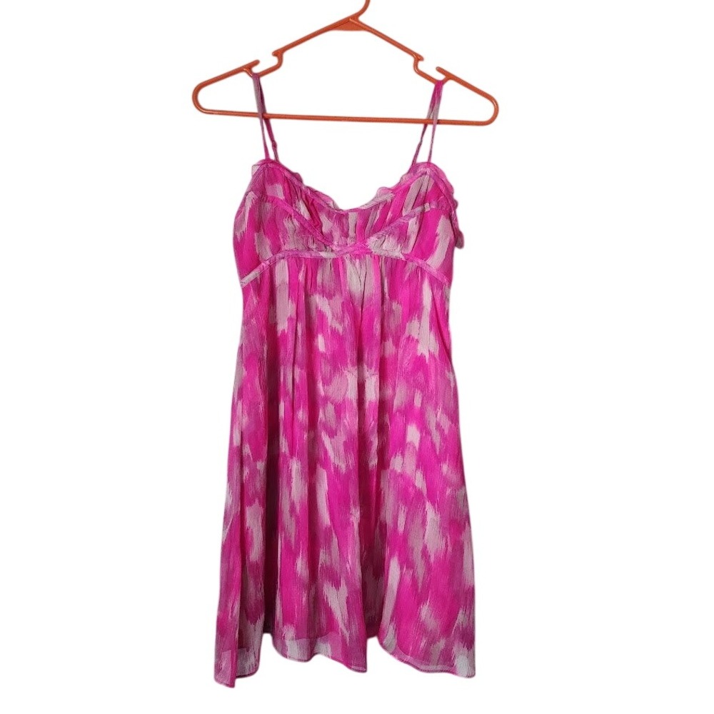 I.N.C. Babydoll Y2K Watercolor Crinkle Silk Mini Dress lined Coquette balletcore